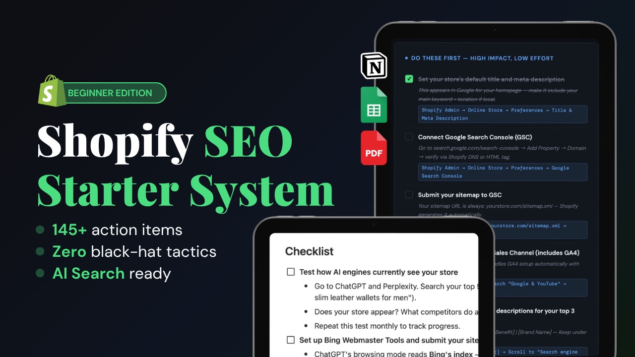 Shopify SEO Starter system, Shopify SEO Checklist